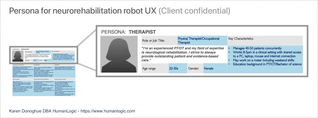 Example of Therapist persona resulting from user research collaboration with the Client’s Product team.